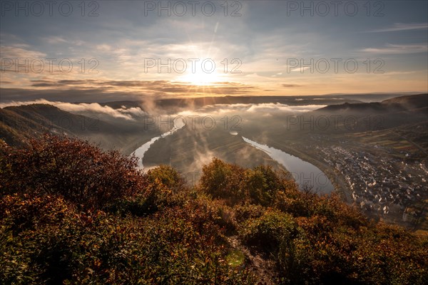 View over the Moselle valley near Bremm in the morning in autumn
