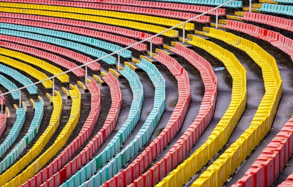 Colourful seats for the spectators at Friedrich Ludwig Jahn Sportpark