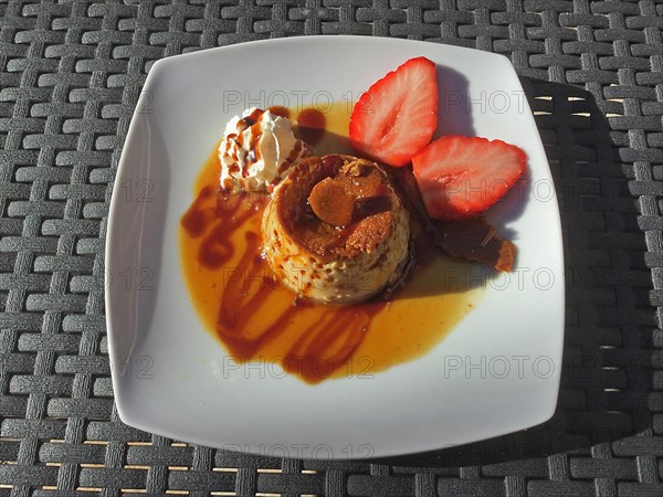 Plate with caramel egg custard