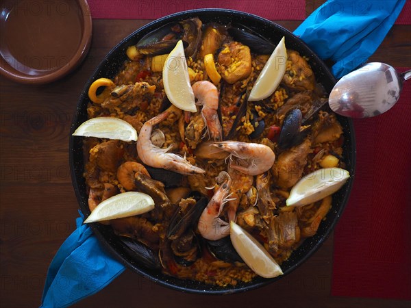 Paella with prawns