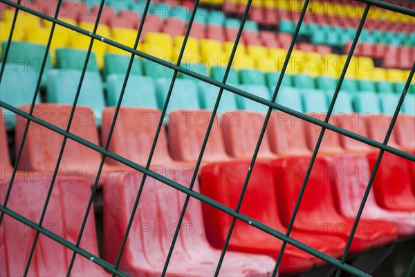 Colourful seats for the spectators at Friedrich Ludwig Jahn Sportpark