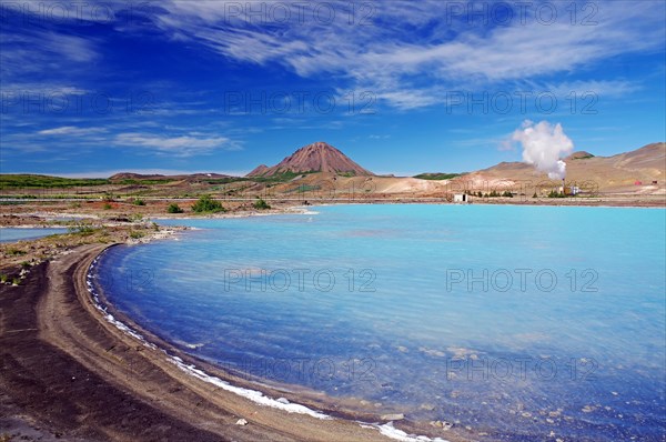 Geothermal lake and steam of a diatomaceous earth plant