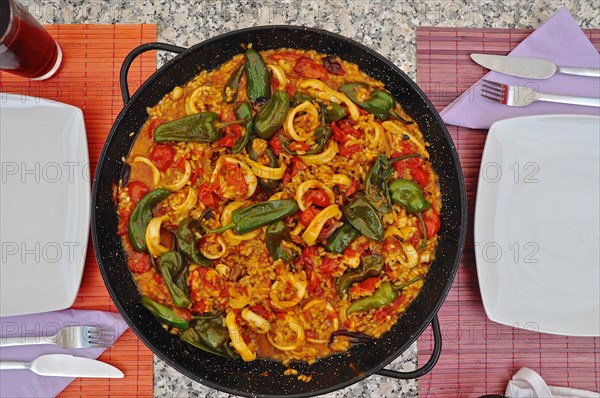 Mixed Paella with Calamari and Seafood