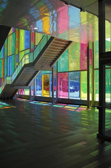 Colorful reflections in the foyer of the Palais des congres de Montreal convention centre