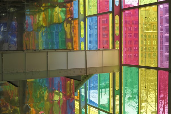 Colorful windows in the foyer of the Palais des congres de Montreal convention centre