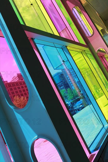 Colorful reflections in the foyer of the Palais des congres de Montreal convention centre