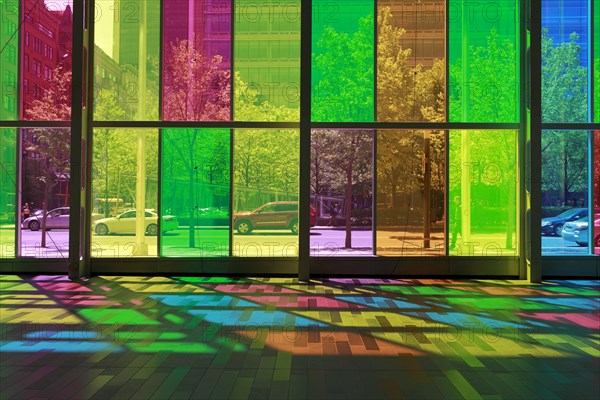 Colorful reflections in the foyer of the Palais des congres de Montreal convention centre