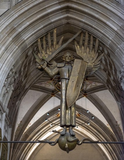 The Archangel Michael by Stuttgart artist Ulfert Janssen in the entrance area of the Cathedral of Our Lady in Ulm