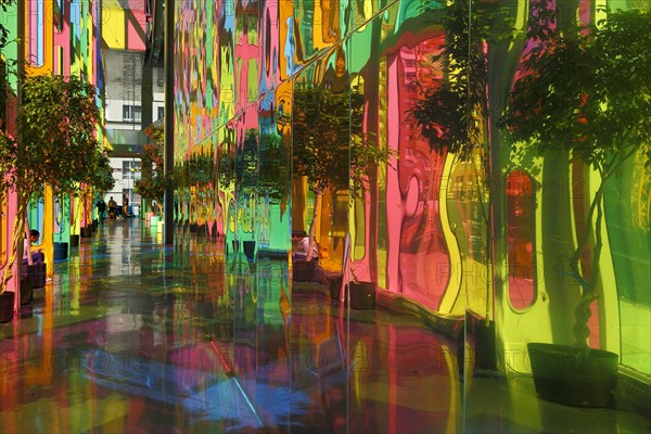Colorful reflections in the foyer of the Palais des congres de Montreal convention centre