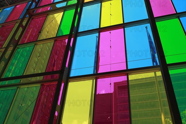 Colorful reflections in the foyer of the Palais des congres de Montreal convention centre