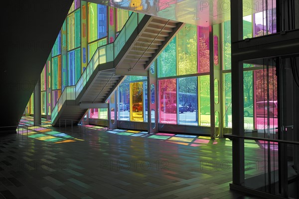 Colorful reflections in the foyer of the Palais des congres de Montreal convention centre