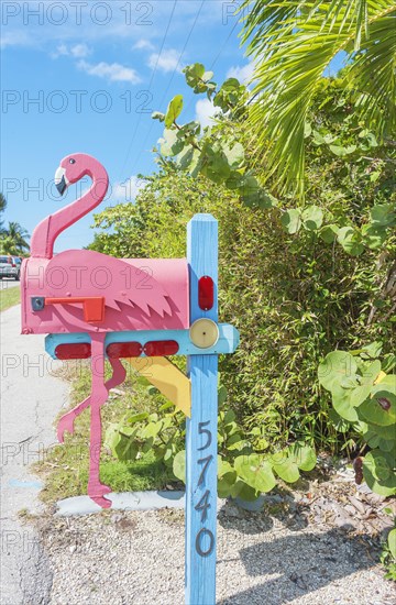 Pink Flamingo wooden mailbox