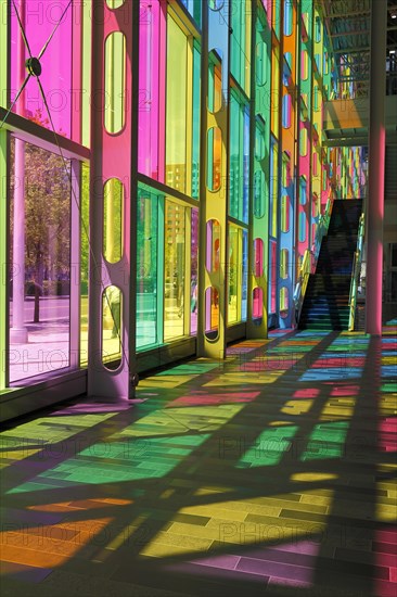 Colorful reflections in the foyer of the Palais des congres de Montreal convention centre