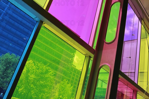 Colorful reflections in the foyer of the Palais des congres de Montreal convention centre