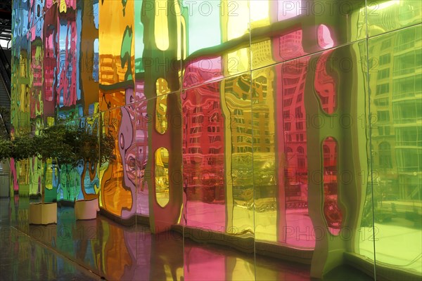 Colorful reflections in the foyer of the Palais des congres de Montreal convention centre