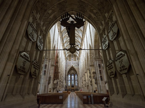 The Archangel Michael by Stuttgart artist Ulfert Janssen in the entrance area of the Cathedral of Our Lady in Ulm