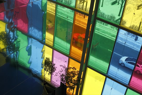 Colorful windows in the foyer of the Palais des congres de Montreal convention centre