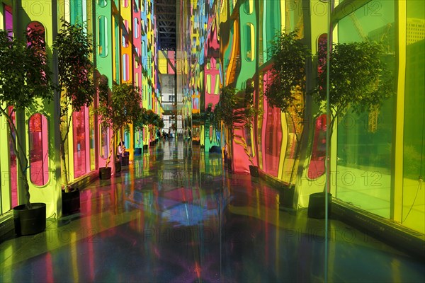 Colorful reflections in the foyer of the Palais des congres de Montreal convention centre