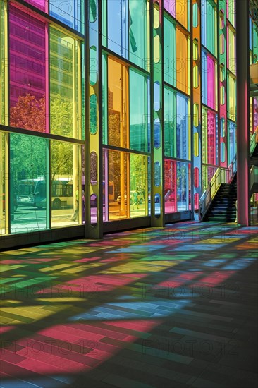 Colorful reflections in the foyer of the Palais des congres de Montreal convention centre