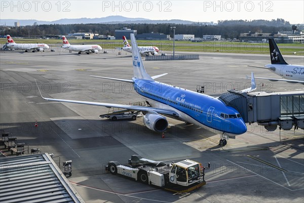 Zurich Airport with aircraft KLM Royal Dutch Airlines Boeing 737-700