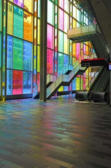 Colorful reflections in the foyer of the Palais des congres de Montreal convention centre