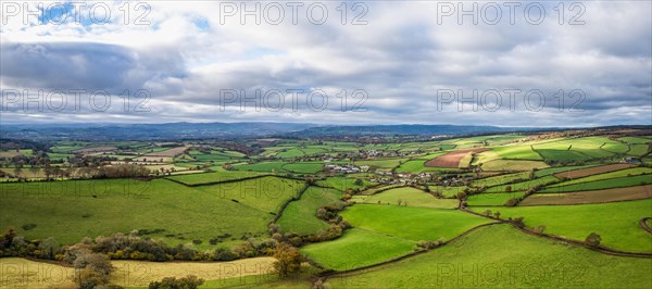 Panorama over Meadows and Fields over Devon in the colors of fall