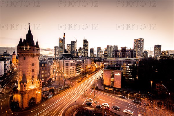 View over the illuminated Frankfurt at night