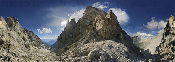 360 mountain panorama on the Gruensteinscharte in the middle of the Mieminger Gebirge