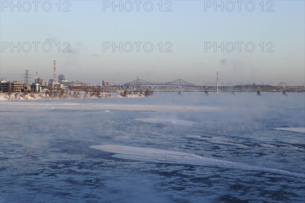 Rising Fog caused by extreme cold temperatures on the Saint Lawrence River