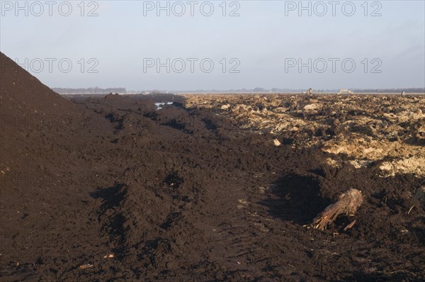 Peat cutting and subsequent deep ploughing