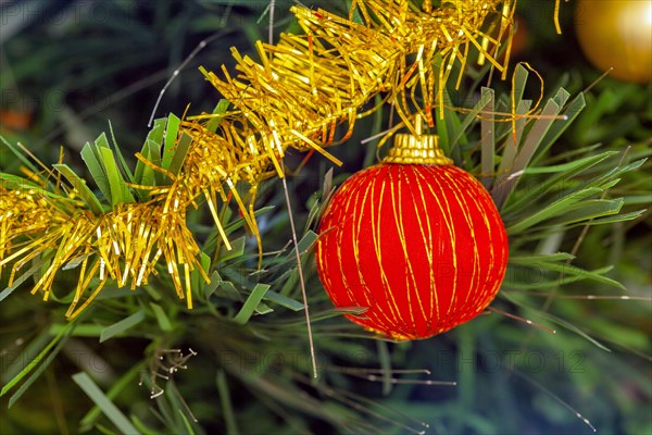 Christmas tree decoration background with Christmas ball. Mauritius