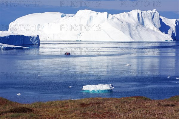 View of a bay with icebergs