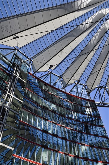 Tented glass roof dome with skyscrapers of the Sony Center