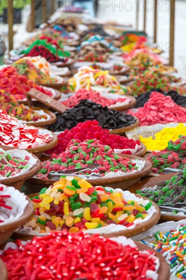 Colourful sweets at market stall