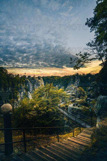 Sunrise on the Bastei Bridge in Saxon Switzerland