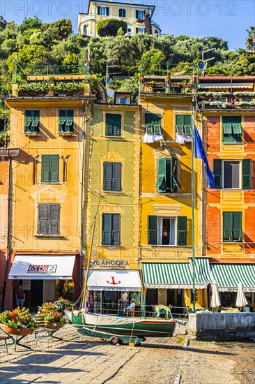 Pastel-coloured house facades at the harbour of Portofino