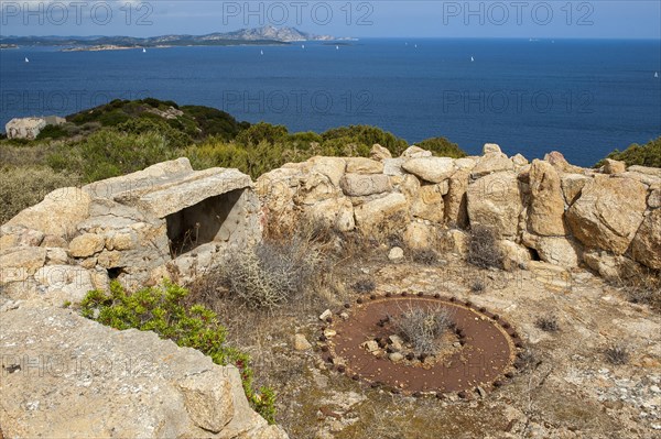 Ruin of rotary gun mount in historic gun emplacement from World War II