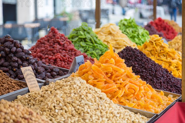 Dried fruits at market stall