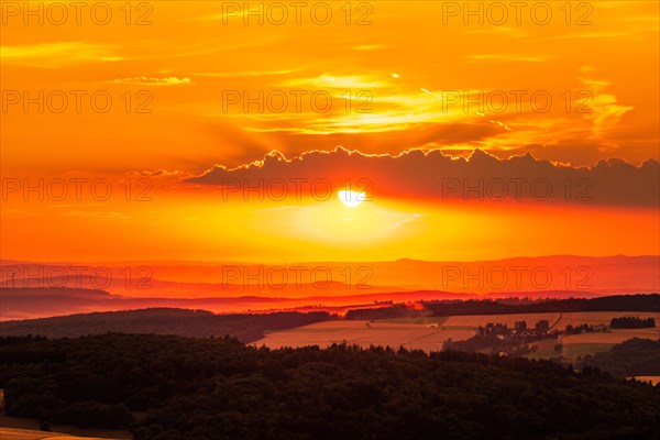 View at sunset from the slate rock Grossen Zacken in the Taunus