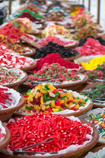 Colourful sweets at market stall