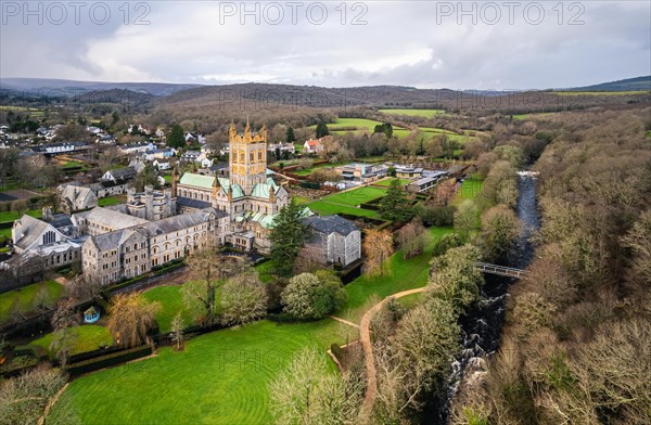 Buckfast Abbey Church from a drone