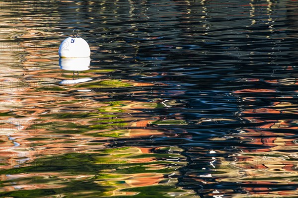 Buoy and reflections in the water in Portofino harbour