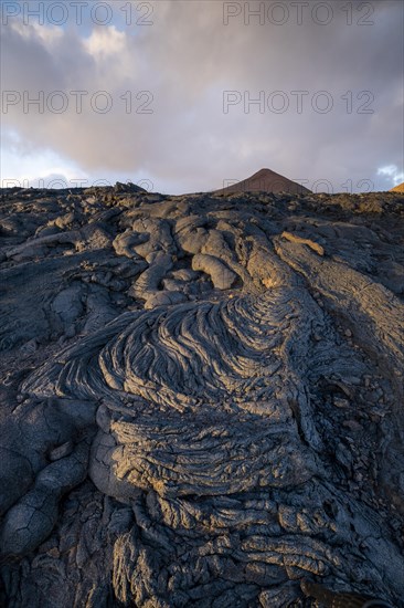 Typical volcanic landscape at La Restinga at sunset