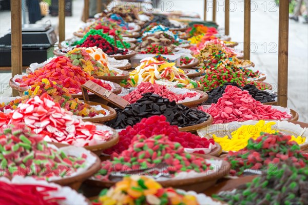 Colourful sweets at market stall