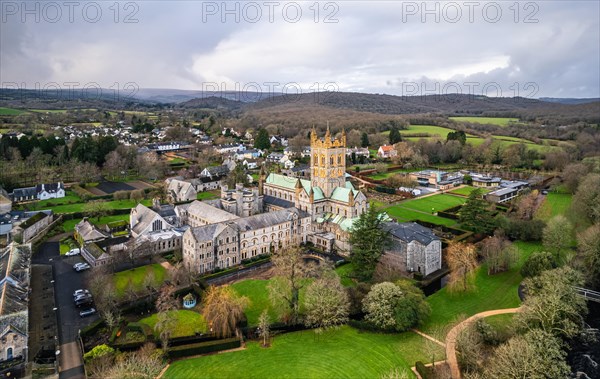 Buckfast Abbey Church from a drone