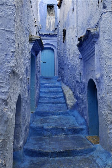 Staircase with blue houses