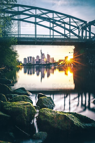 View under a railway bridge over the river Main