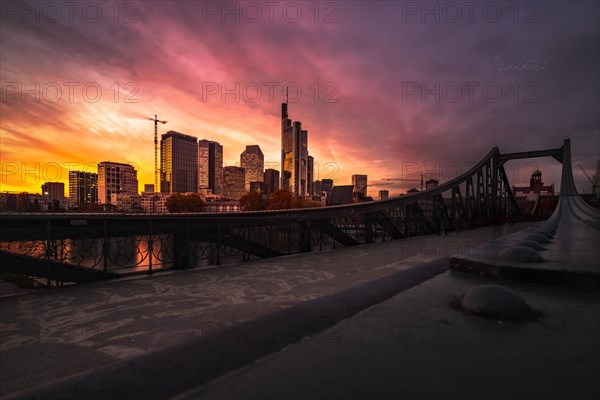 View over the Eiserner Steg with the skyline of Frankfurt am Main