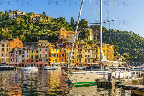 Sailing yacht anchored in the harbour of Portofino