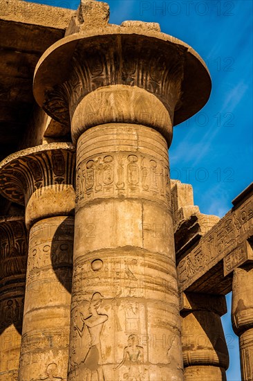 Decorated details of the column capitals of the central nave in the great hall of columns